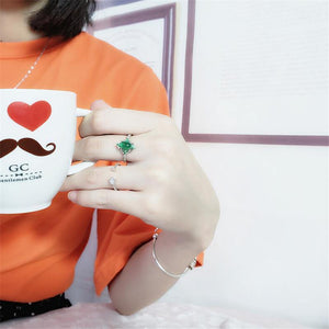 Planet Gates 925 Sterling Silver Green Chalcedony Gem Stone Vintage Diamond Ring S925 Real Pure Silver Emerald Gemstone Retro Women Open Ring