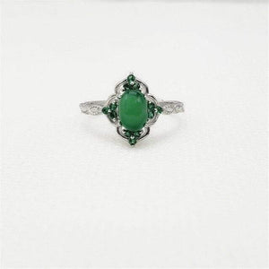 Planet Gates 925 Sterling Silver Green Chalcedony Gem Stone Vintage Diamond Ring S925 Real Pure Silver Emerald Gemstone Retro Women Open Ring