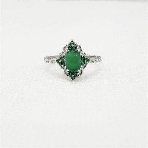 Planet Gates 925 Sterling Silver Green Chalcedony Gem Stone Vintage Diamond Ring S925 Real Pure Silver Emerald Gemstone Retro Women Open Ring