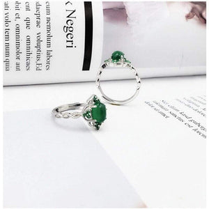 Planet Gates 925 Sterling Silver Green Chalcedony Gem Stone Vintage Diamond Ring S925 Real Pure Silver Emerald Gemstone Retro Women Open Ring