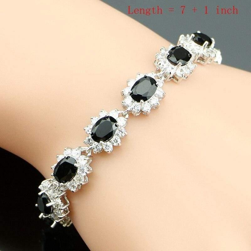 Planet Gates 925 Sterling Silver Jewelry Black White CZ Jewelry Sets For Women Earrings/Pendant/Rings/Bracelet/Necklace Set