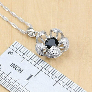 Planet Gates 925 Sterling Silver Jewelry Black White CZ Jewelry Sets For Women Earrings/Pendant/Rings/Bracelet/Necklace Set