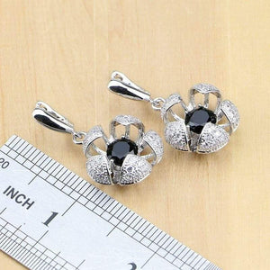Planet Gates 925 Sterling Silver Jewelry Black White CZ Jewelry Sets For Women Earrings/Pendant/Rings/Bracelet/Necklace Set