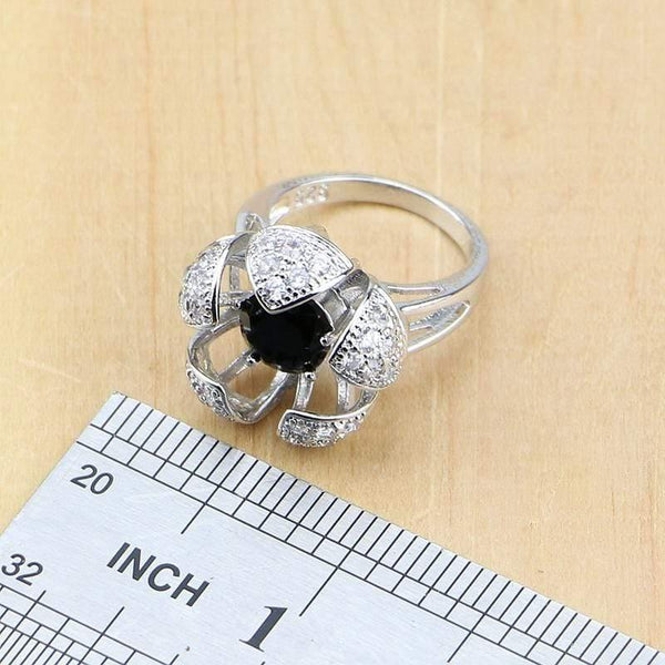 Planet Gates 925 Sterling Silver Jewelry Black White CZ Jewelry Sets For Women Earrings/Pendant/Rings/Bracelet/Necklace Set