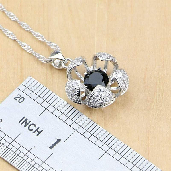 Planet Gates 925 Sterling Silver Jewelry Black White CZ Jewelry Sets For Women Earrings/Pendant/Rings/Bracelet/Necklace Set
