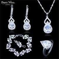 Planet Gates 925 Sterling Silver Jewelry Sets Cubic Zirconia Drop Earrings Necklace Bracelet Ring Set For Women