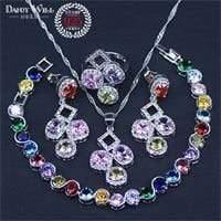 Planet Gates 925 Sterling Silver Jewelry Sets Cubic Zirconia Drop Earrings Necklace Bracelet Ring Set For Women