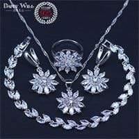 Planet Gates 925 Sterling Silver Jewelry Sets Cubic Zirconia Drop Earrings Necklace Bracelet Ring Set For Women