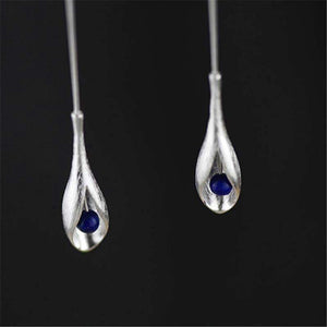 Planet Gates 925 Sterling Silver Lapis Lazuli Elegant Long Drop Earrings For Women Luxury Jewelry