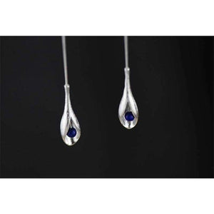 Planet Gates 925 Sterling Silver Lapis Lazuli Elegant Long Drop Earrings For Women Luxury Jewelry