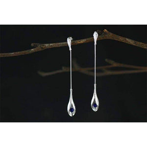 Planet Gates 925 Sterling Silver Lapis Lazuli Elegant Long Drop Earrings For Women Luxury Jewelry
