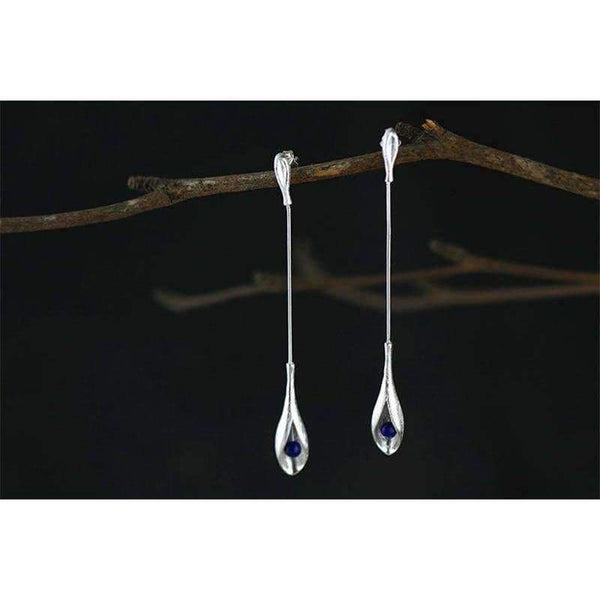 Planet Gates 925 Sterling Silver Lapis Lazuli Elegant Long Drop Earrings For Women Luxury Jewelry