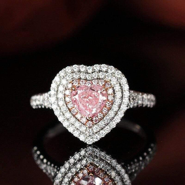 Planet Gates 925 Sterling Silver Love Heart Pink Quartz Gemstone Wedding Engagement Diamonds Ring Fine Jewelry Wholesale