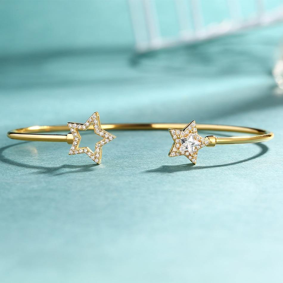 Planet Gates 925 Sterling Silver Luxury Bangle For Women 14K Gold Adjustable Zircon Diamond Gemstone Jewelry Star Bracelet