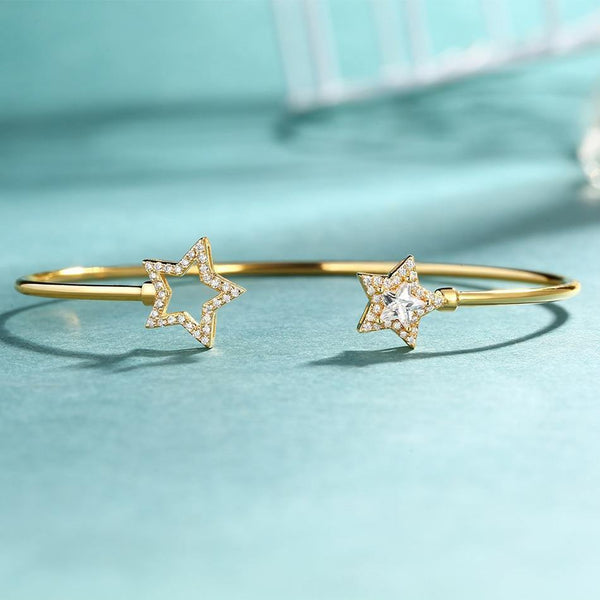 Planet Gates 925 Sterling Silver Luxury Bangle For Women 14K Gold Adjustable Zircon Diamond Gemstone Jewelry Star Bracelet
