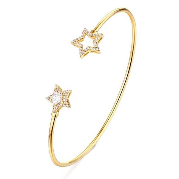 Planet Gates 925 Sterling Silver Luxury Bangle For Women 14K Gold Adjustable Zircon Diamond Gemstone Jewelry Star Bracelet
