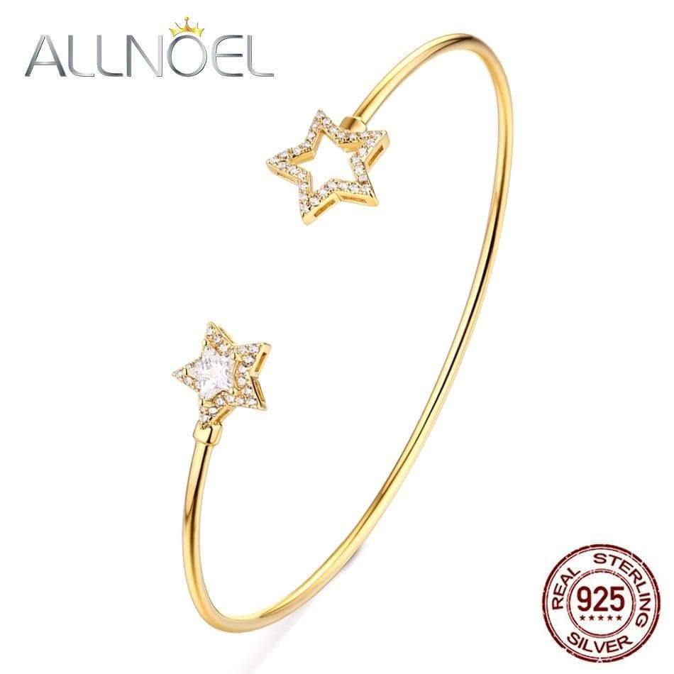 Planet Gates 925 Sterling Silver Luxury Bangle For Women 14K Gold Adjustable Zircon Diamond Gemstone Jewelry Star Bracelet