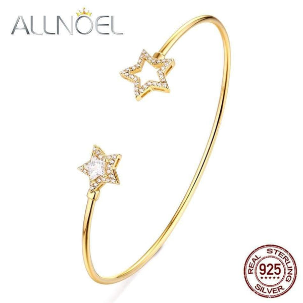 Planet Gates 925 Sterling Silver Luxury Bangle For Women 14K Gold Adjustable Zircon Diamond Gemstone Jewelry Star Bracelet
