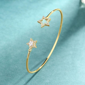 Planet Gates 925 Sterling Silver Luxury Bangle For Women 14K Gold Adjustable Zircon Diamond Gemstone Jewelry Star Bracelet