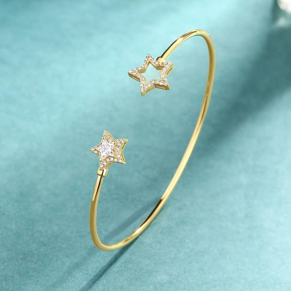 Planet Gates 925 Sterling Silver Luxury Bangle For Women 14K Gold Adjustable Zircon Diamond Gemstone Jewelry Star Bracelet