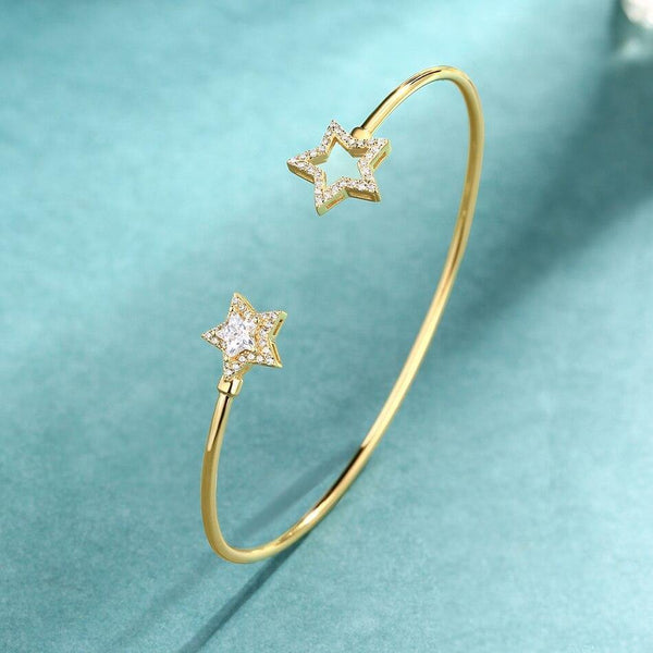 Planet Gates 925 Sterling Silver Luxury Bangle For Women 14K Gold Adjustable Zircon Diamond Gemstone Jewelry Star Bracelet
