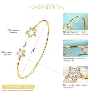 Planet Gates 925 Sterling Silver Luxury Bangle For Women 14K Gold Adjustable Zircon Diamond Gemstone Jewelry Star Bracelet