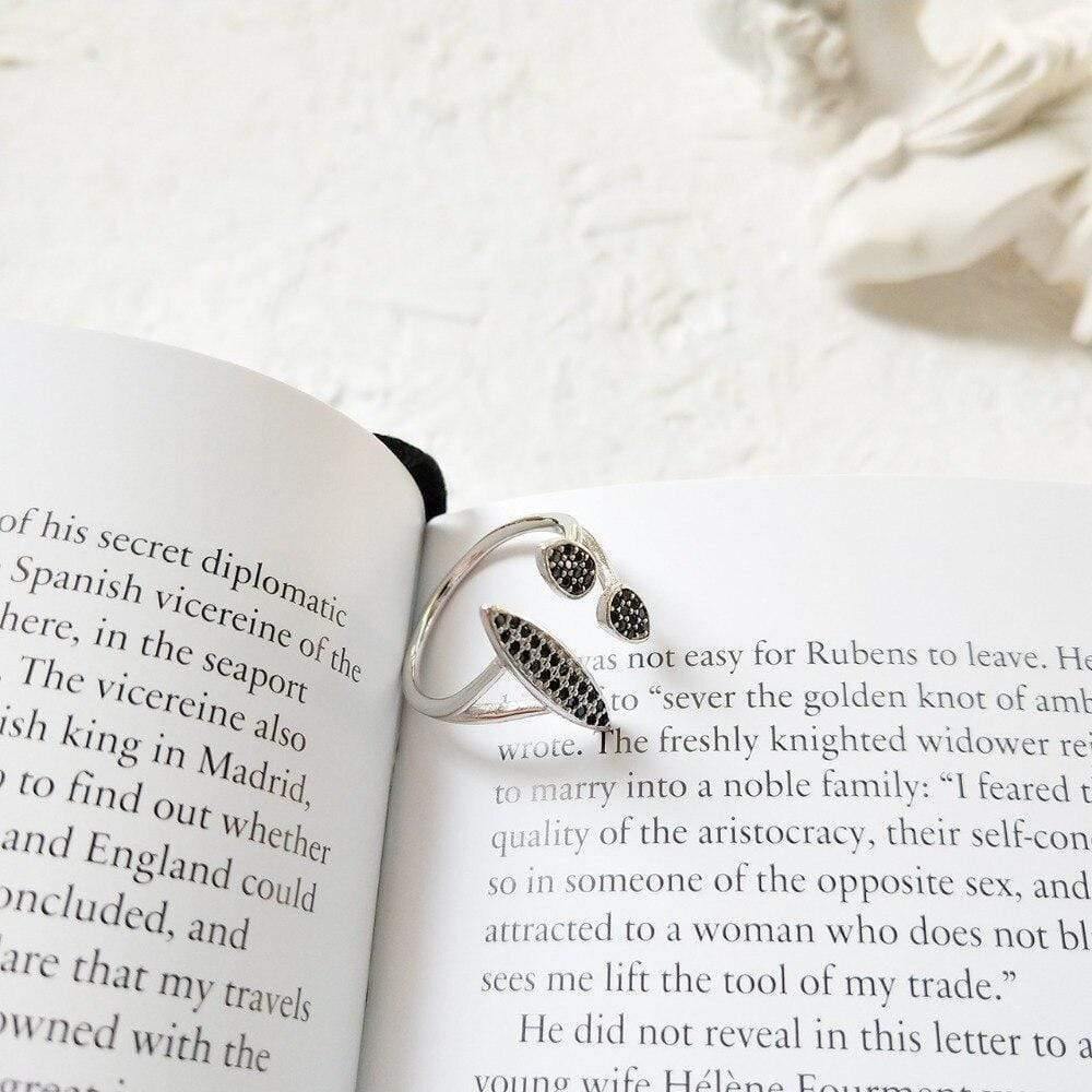 Planet Gates 925 Sterling Silver Micro Pave Cubic Zirconia Black Diamond Smiley Open Ring For Women Statement Jewelry Rings Gift