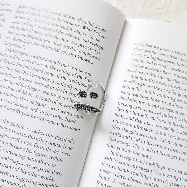 Planet Gates 925 Sterling Silver Micro Pave Cubic Zirconia Black Diamond Smiley Open Ring For Women Statement Jewelry Rings Gift