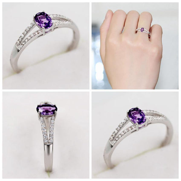 Planet Gates 925 Sterling Silver Natural Amethyst Stones Gemstone Diamond Jewelry Women's Female Wedding Rings with Box CJ037