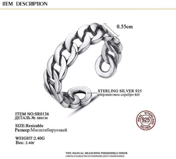 Planet Gates 925 Sterling Silver Noble Rings for Women & Men Adjustable Cuff Thailand Knitted Ring