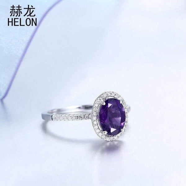 Planet Gates 925 Sterling Silver Oval 8x6mm Amethyst Ring Amethyst Natural Halo Diamonds Ring Gemstone Engagement Wedding Ring Jewelry Women