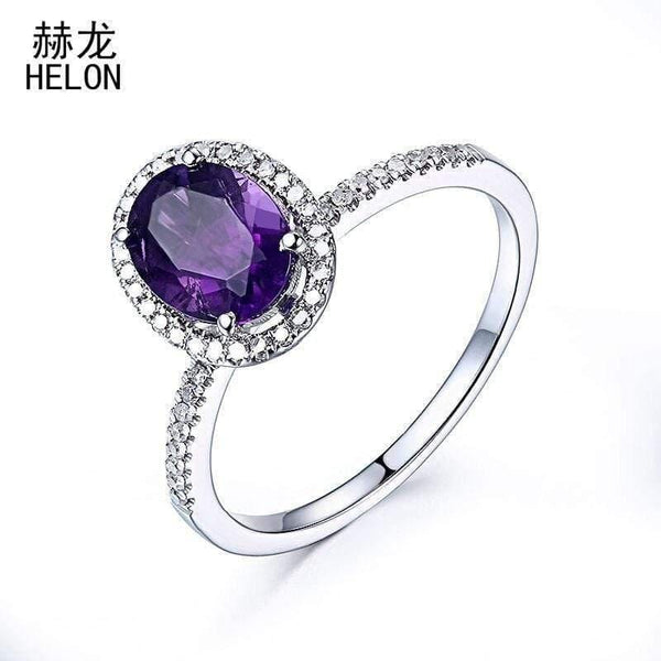 Planet Gates 925 Sterling Silver Oval 8x6mm Amethyst Ring Amethyst Natural Halo Diamonds Ring Gemstone Engagement Wedding Ring Jewelry Women