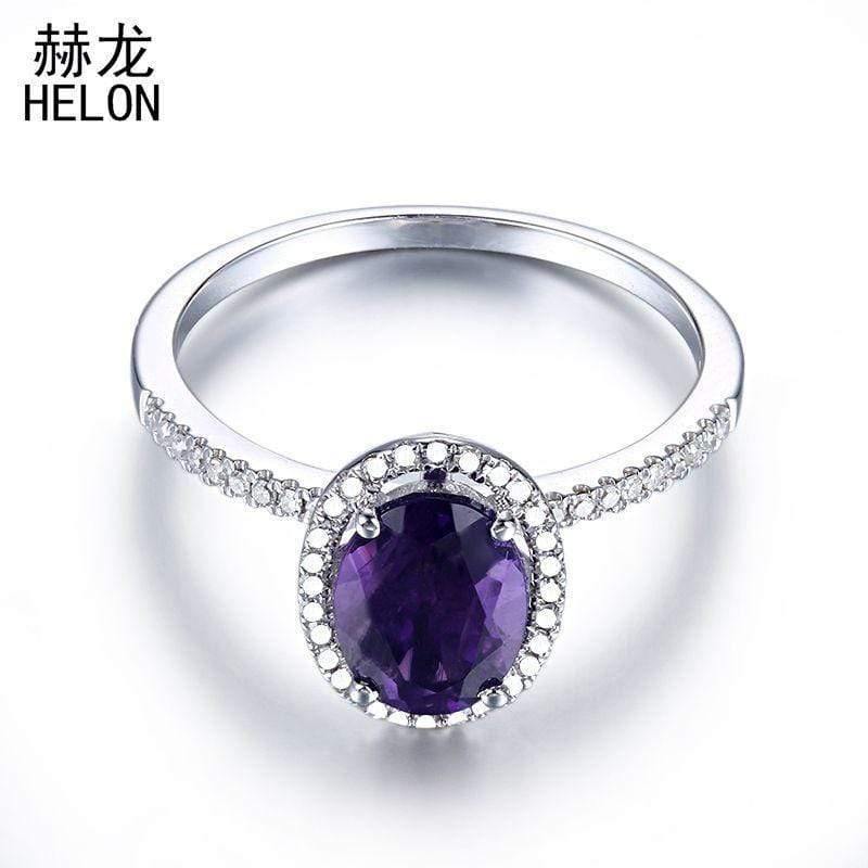Planet Gates 925 Sterling Silver Oval 8x6mm Amethyst Ring Amethyst Natural Halo Diamonds Ring Gemstone Engagement Wedding Ring Jewelry Women