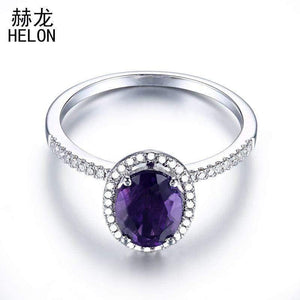 Planet Gates 925 Sterling Silver Oval 8x6mm Amethyst Ring Amethyst Natural Halo Diamonds Ring Gemstone Engagement Wedding Ring Jewelry Women