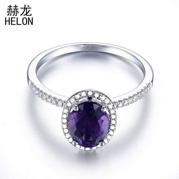Planet Gates 925 Sterling Silver Oval 8x6mm Amethyst Ring Amethyst Natural Halo Diamonds Ring Gemstone Engagement Wedding Ring Jewelry Women