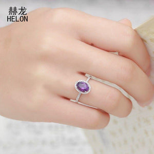 Planet Gates 925 Sterling Silver Oval 8x6mm Amethyst Ring Amethyst Natural Halo Diamonds Ring Gemstone Engagement Wedding Ring Jewelry Women