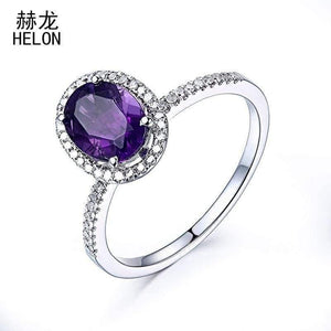 Planet Gates 925 Sterling Silver Oval 8x6mm Amethyst Ring Amethyst Natural Halo Diamonds Ring Gemstone Engagement Wedding Ring Jewelry Women