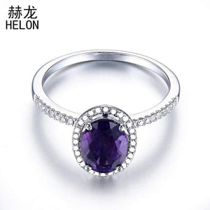 Planet Gates 925 Sterling Silver Oval 8x6mm Amethyst Ring Amethyst Natural Halo Diamonds Ring Gemstone Engagement Wedding Ring Jewelry Women