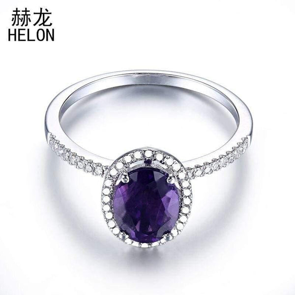 Planet Gates 925 Sterling Silver Oval 8x6mm Amethyst Ring Amethyst Natural Halo Diamonds Ring Gemstone Engagement Wedding Ring Jewelry Women