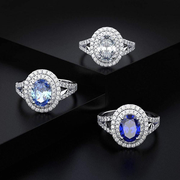 Planet Gates 925 Sterling Silver Oval Aquamarine Sapphire Gemstone Wedding Engagement Diamonds Ring Jewelry Wholesale