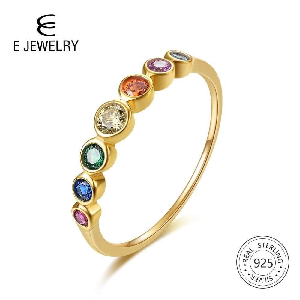 Planet Gates 925 Sterling Silver Rainbow Gemstone Ring 14K Gold Plated Jewelry Rings Color Cubic Zirconia Womens Engagement Wedding Ring