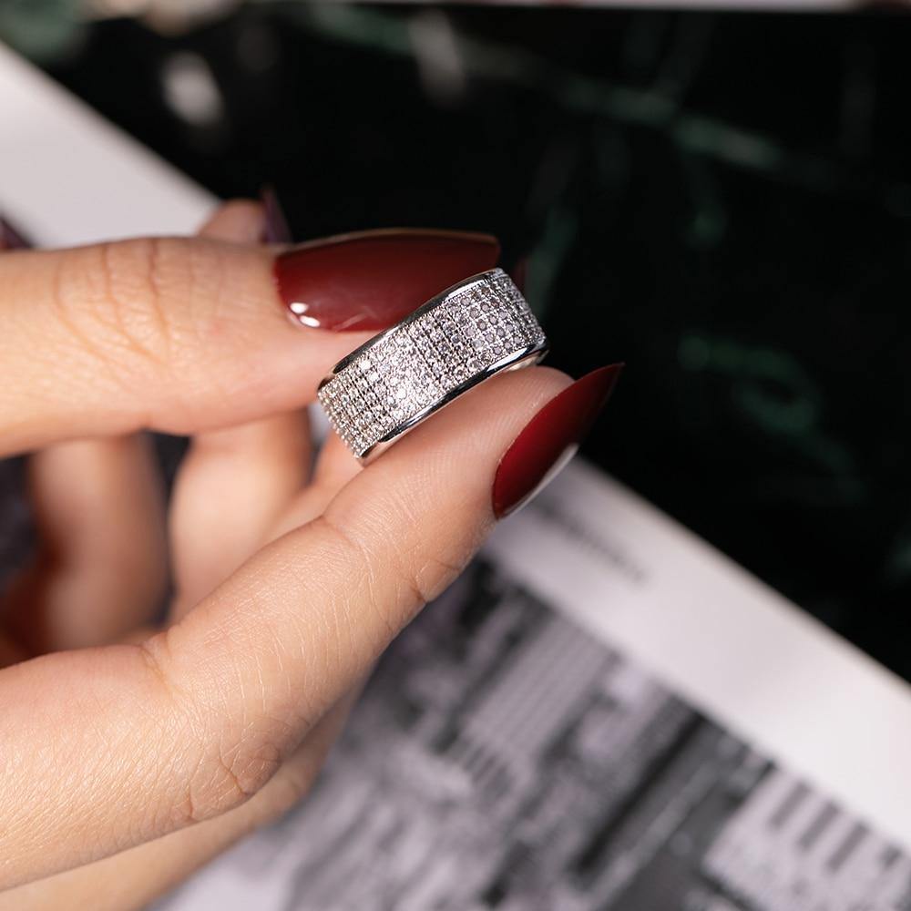 Planet Gates 925 Sterling Silver Ring Finger Stamp 10KT Shining 286pcs Full Simulated Diamond Rings for Woman Jewelry