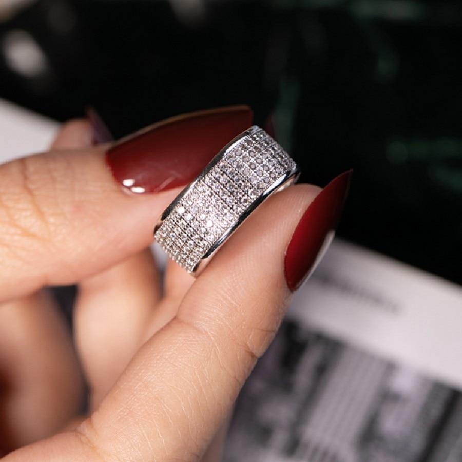 Planet Gates 925 Sterling Silver Ring Finger Stamp 10KT Shining 286pcs Full Simulated Diamond Rings for Woman Jewelry