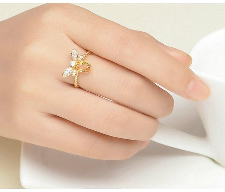 Planet Gates 925 sterling silver ring for women Natural Ametrine stone  jewelry 18K gold-plated gemstone rings Fashion small bee lover gift