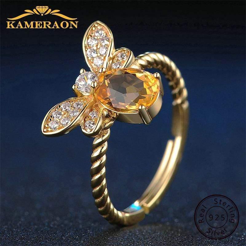 Planet Gates 925 sterling silver ring for women Natural Ametrine stone  jewelry 18K gold-plated gemstone rings Fashion small bee lover gift
