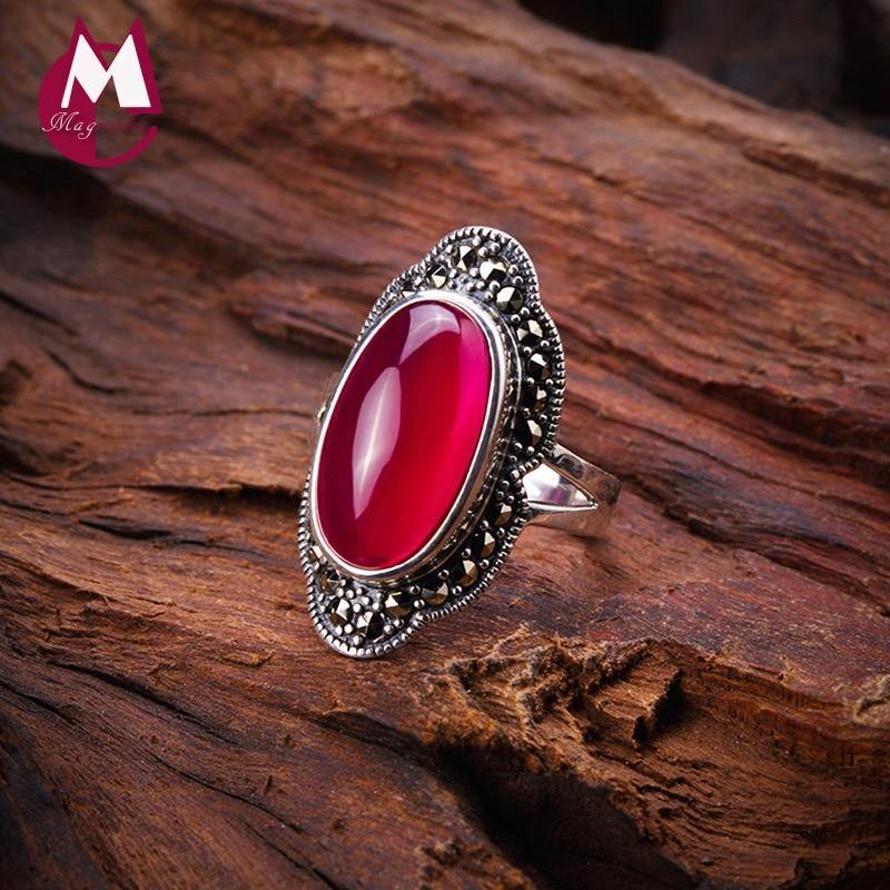 Planet Gates 925 Sterling Silver Ring For Women Original Design Red Jade Open Ring Gemstone Diamond Wedding Valentine's Day Jewelry SR10