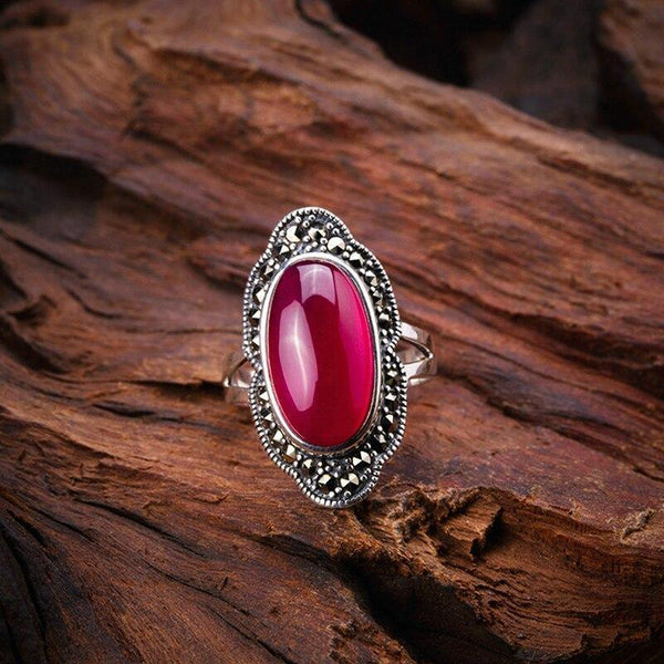 Planet Gates 925 Sterling Silver Ring For Women Original Design Red Jade Open Ring Gemstone Diamond Wedding Valentine's Day Jewelry SR10