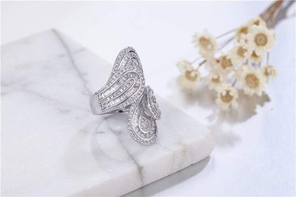 Planet Gates 925 Sterling Silver ring Luxury Leaf Pave Birthstone Simulated Diamond rings Cocktail Wedding Rings For Women gift