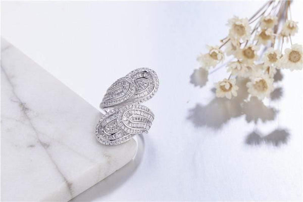 Planet Gates 925 Sterling Silver ring Luxury Leaf Pave Birthstone Simulated Diamond rings Cocktail Wedding Rings For Women gift