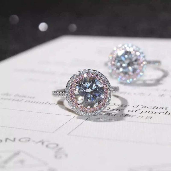 Planet Gates 925 Sterling Silver ring Round-cut 2ct Diamond Pink 2 Surround Pave setting cz Wedding Band Rings For Women Sz 4-9